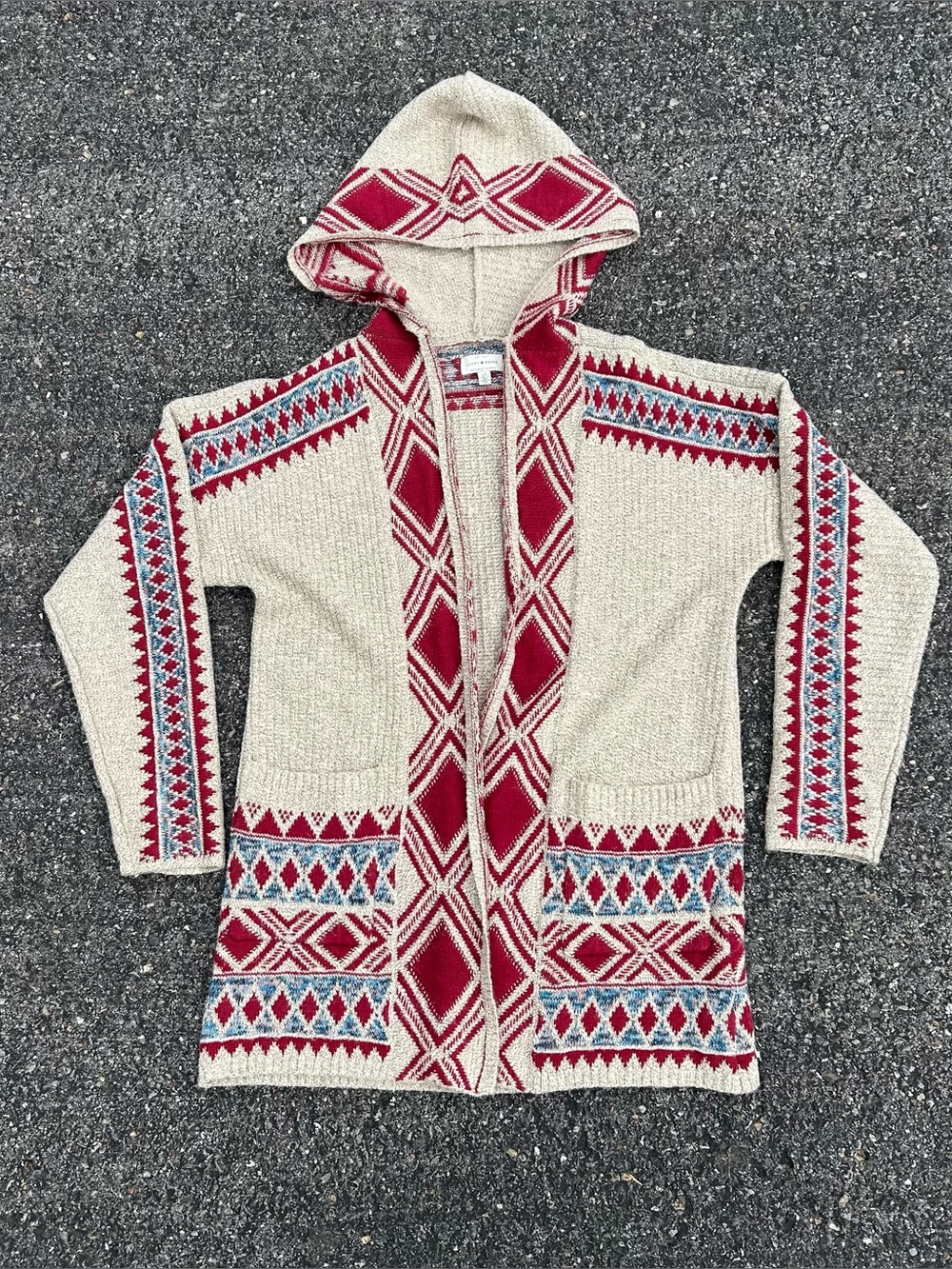 Lucky brand Knit Sweater Open Cardigan boho Women’s Large Aztec Native Print